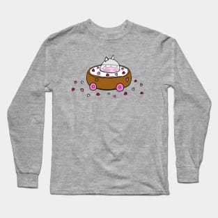 Valentine's Day Cat Donut Car with Heart Sprinkles Long Sleeve T-Shirt